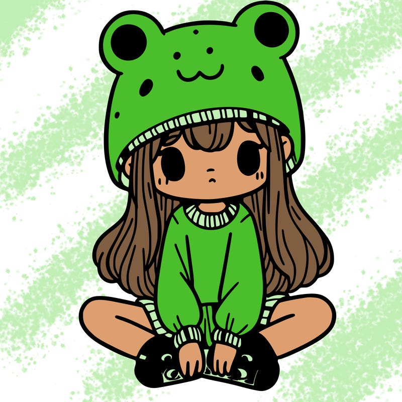 a girl wearing a frog hat and some frog socks