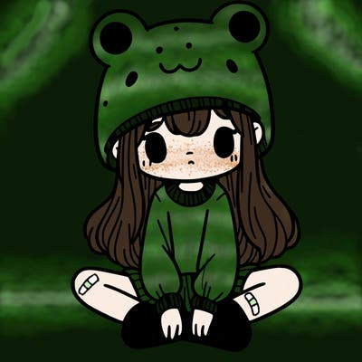 a girl wearing a frog hat and some frog socks