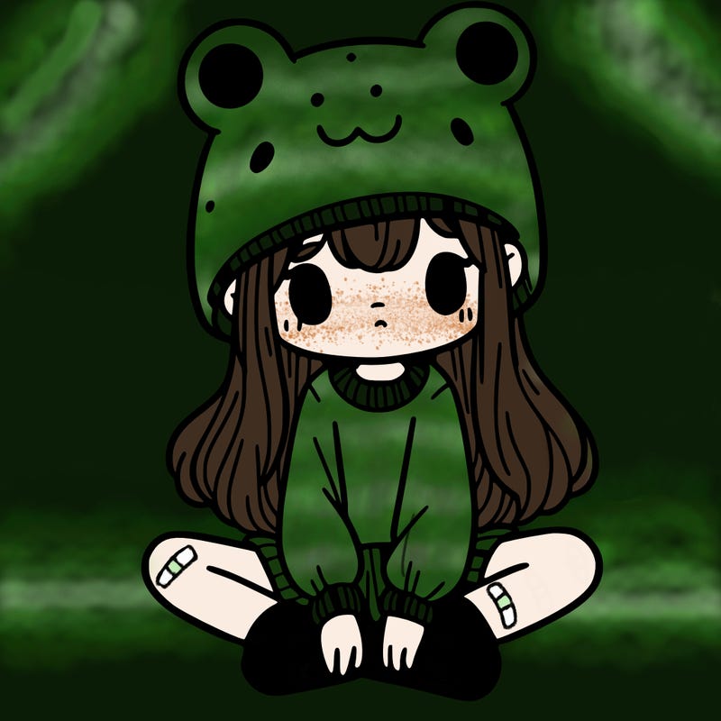 a girl wearing a frog hat and some frog socks