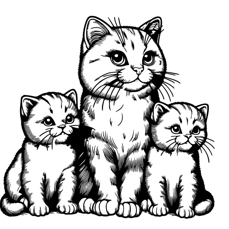 realistic cat with kittens