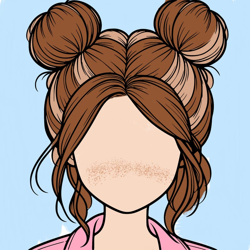 realistic girl with buns on the top of her hair