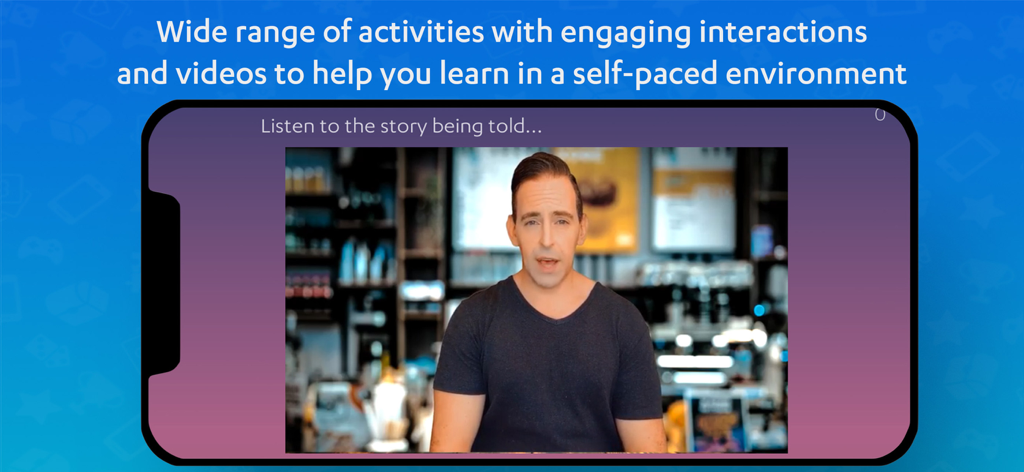 Hearoes - Empower Your Hearing - A video lesson in the Hearoes app showing a man speaking for auditory training and lip reading practice