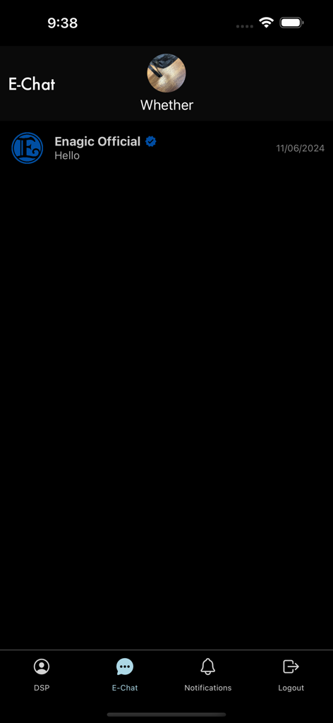 Enagic mobile app E-Chat screen displaying official messages for distributors.