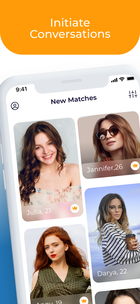 Interface de l'application WhosHere Plus montrant les nouveaux matchs et les profils pour les rencontres