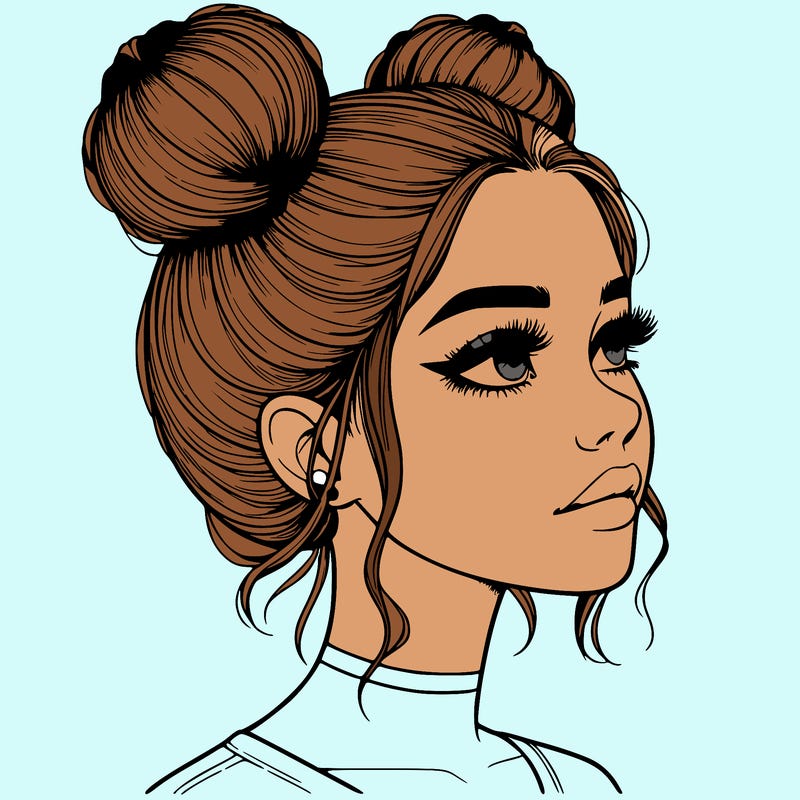 realistic girl with buns on the top of her head