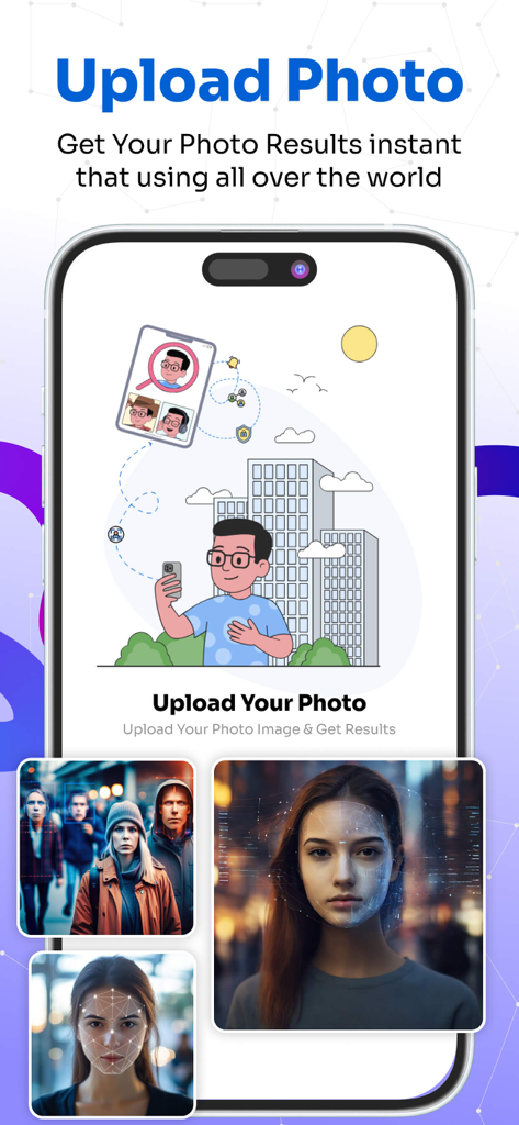 PimEyes - Similar Face Search - PimEyes app interface showing how to upload a photo to find similar faces online