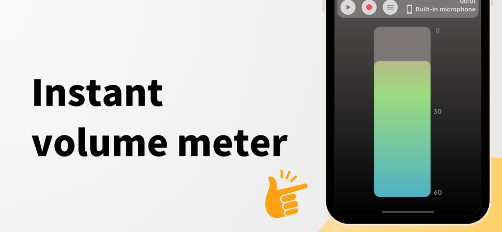 Sofortige Lautstärkemesser-Oberfläche der Mic Test Mobile App.