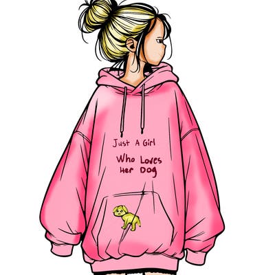 realistic girl with a oversized sweatshirt on and a bun