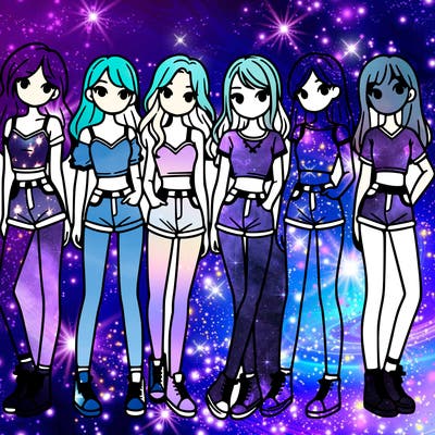 a group of girls wearing crop tops and shorts