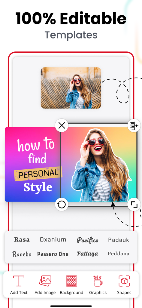 Thumbnail Maker, Banner Maker - Interface of a thumbnail maker app with editable templates for social media