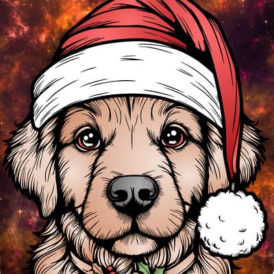 realistic dog with a christmas hat