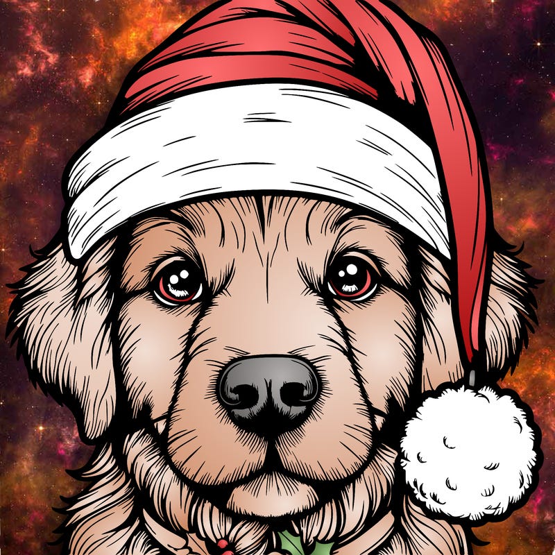 realistic dog with a christmas hat