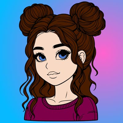 realistic girl with two buns in her hair