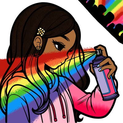 a realistic girl spray painting