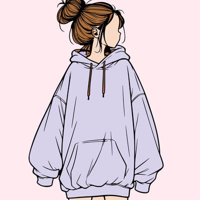 realistic girl with a oversized sweatshirt on and a bun