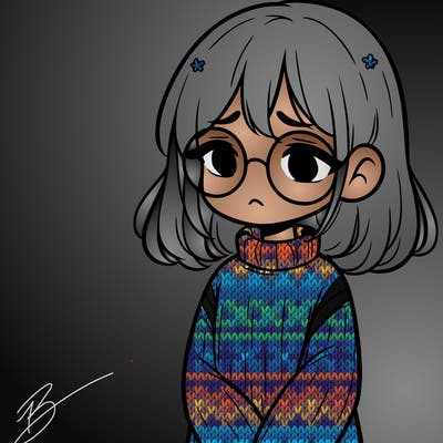sad girl with glasses in a sweater