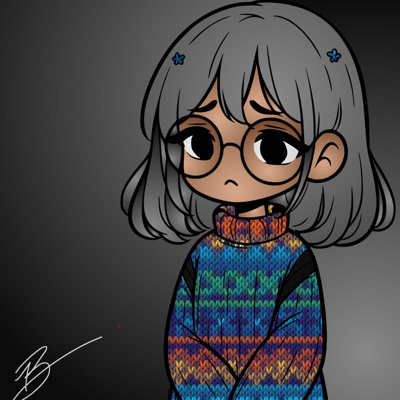 sad girl with glasses in a sweater