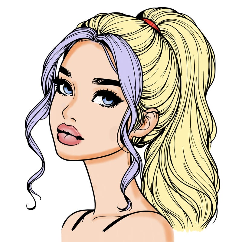 realistic girl with a ponytail on her hair and lips