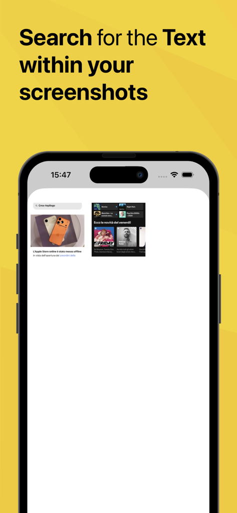Screenshot PRO Screenshots App - Screenshot PRO app interface showcasing the searchable text feature