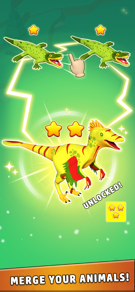 Merge Animal - Dinosaur Fight - Gameplay showing two crocodiles merging into a new dinosaur in Merge Animal Dinosaur Fight