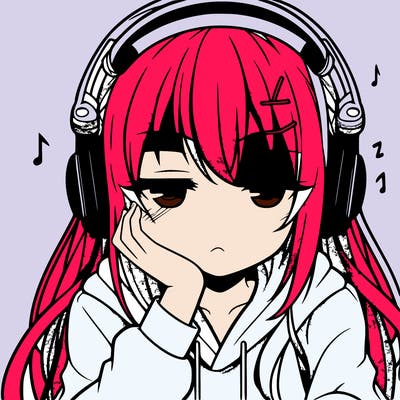 tired anime girl with head phones
