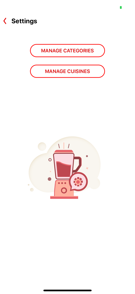 Tela de configurações do aplicativo MasterCook mostrando botões para gerenciar categorias de receitas e culinárias