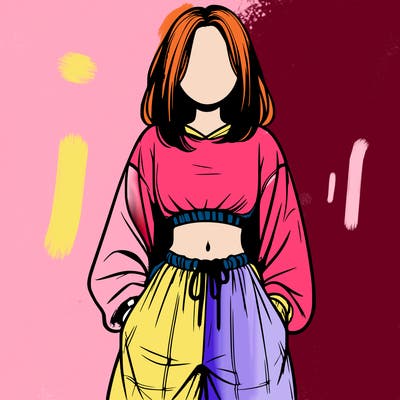 realistic girl faceless with baggy pants and a crop top