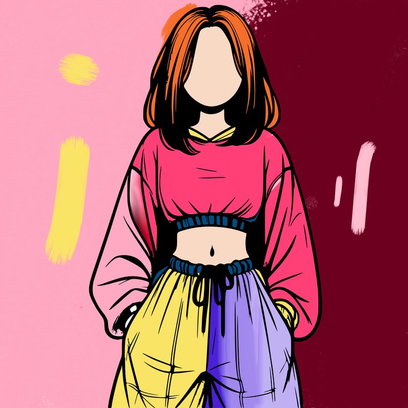 realistic girl faceless with baggy pants and a crop top