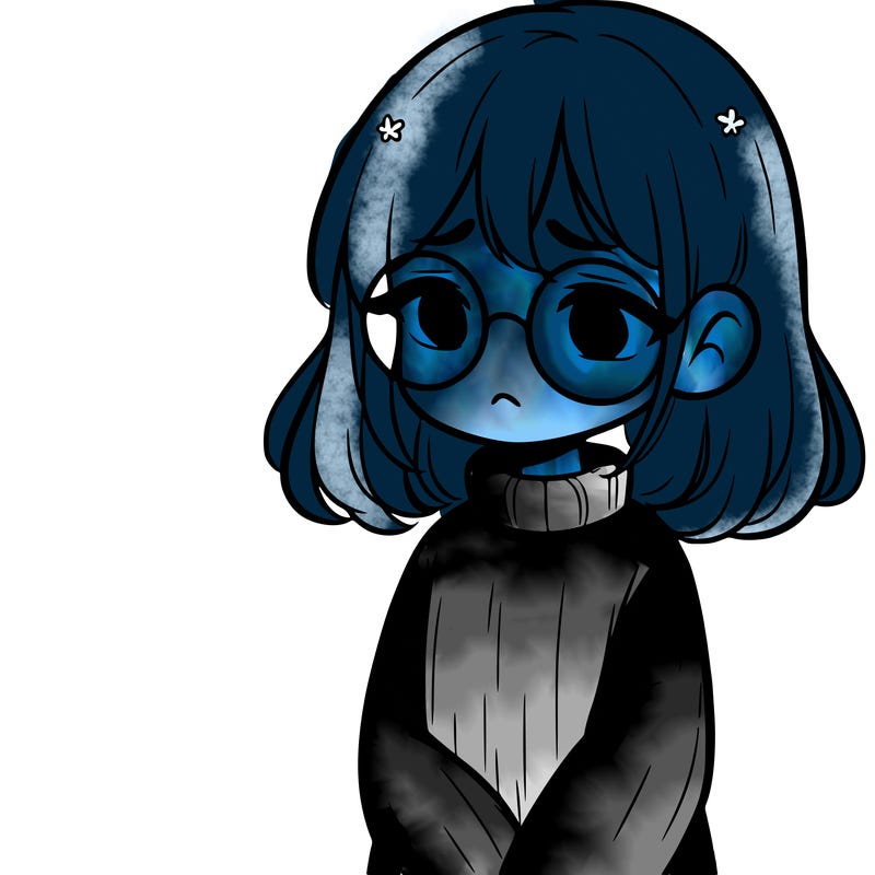 sad girl with glasses in a sweater