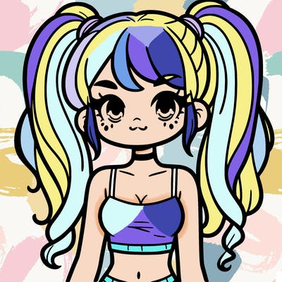 a pretty girl with pig tails and a crop top on