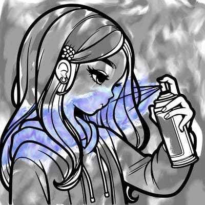 a realistic girl spray painting
