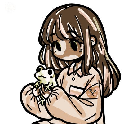 girl with long hair and a oversized shirt. and she is holding a frog