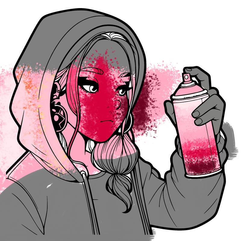 a realistic girl, spray painting