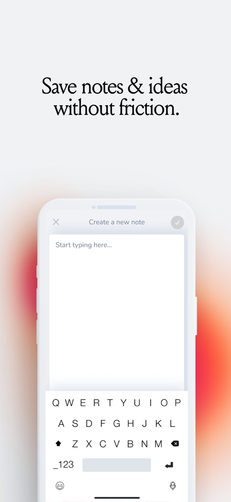 A mobile screen showing the mymind app interface for saving notes and ideas without friction.