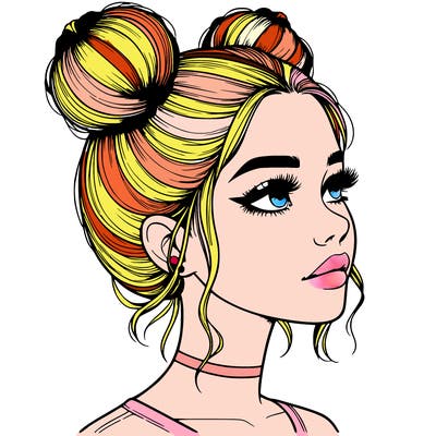 realistic girl with buns on the top of her head