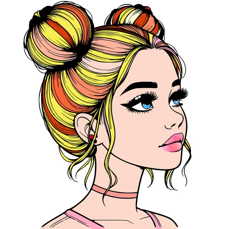 realistic girl with buns on the top of her head
