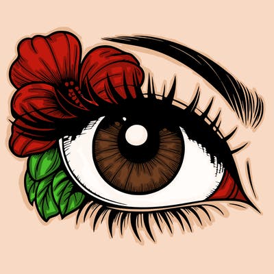 realistic eye with flower