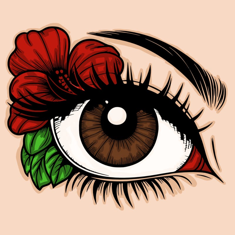 realistic eye with flower