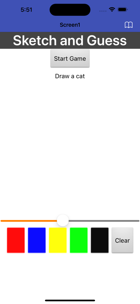 Interface of a drawing app created with MIT App Inventor featuring a canvas and color selection tools