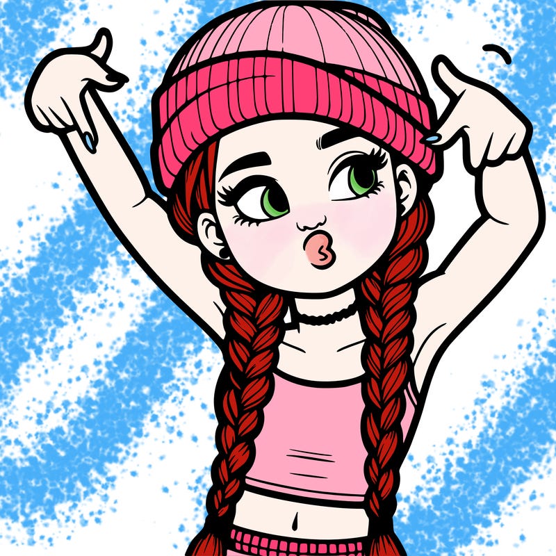 realistic teenage girl with braids and a beanie and crop top doing 🫶🏼