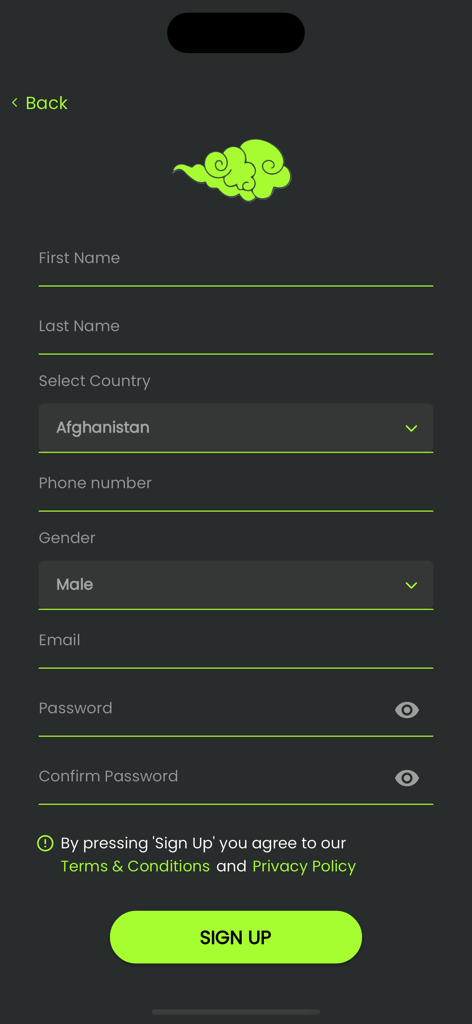 Sign up registration form for the Samuh Bhutan app