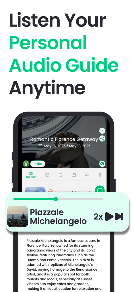 Guida audio personale per Piazzale Michelangelo nell'app Tourist travel planner