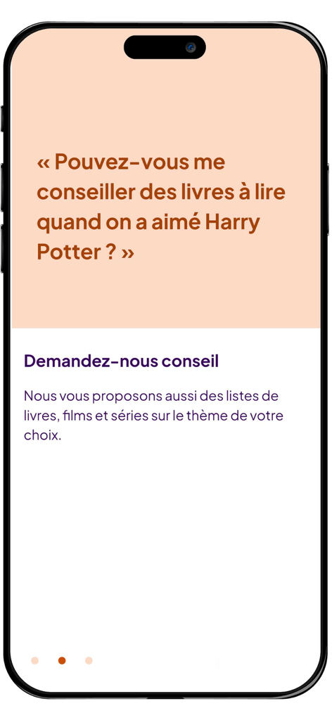 Eurêkoi - Une interface mobile d'Eurêkoi montrant une question utilisateur type pour des recommandations de livres et une explication du service de listes organisées.