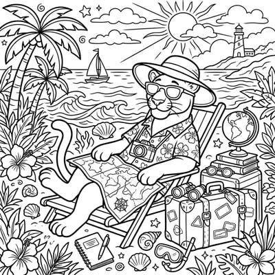 Embark on a relaxing journey with this charming Florida panther enjoying a well-deserved vacation. This intricate coloring page is perfect for nature lovers and travel enthusiasts alike.