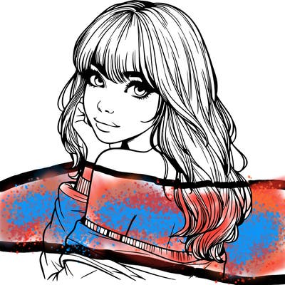 realistic girl with bangs looking over her shoulder