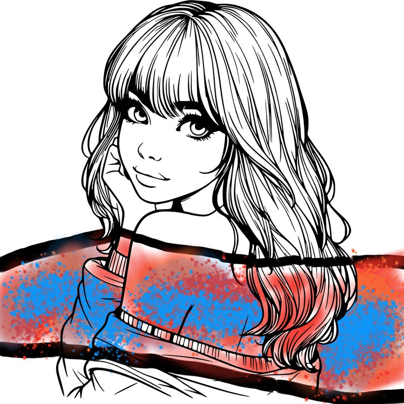 realistic girl with bangs looking over her shoulder