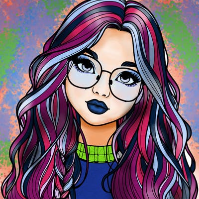 girl with long hair and freckles and glasses realistic