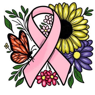 cancer awareness symbol with flowers and butterflies