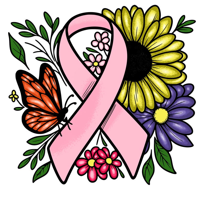 cancer awareness symbol with flowers and butterflies