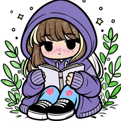 girl in oversized hoodie reading a book